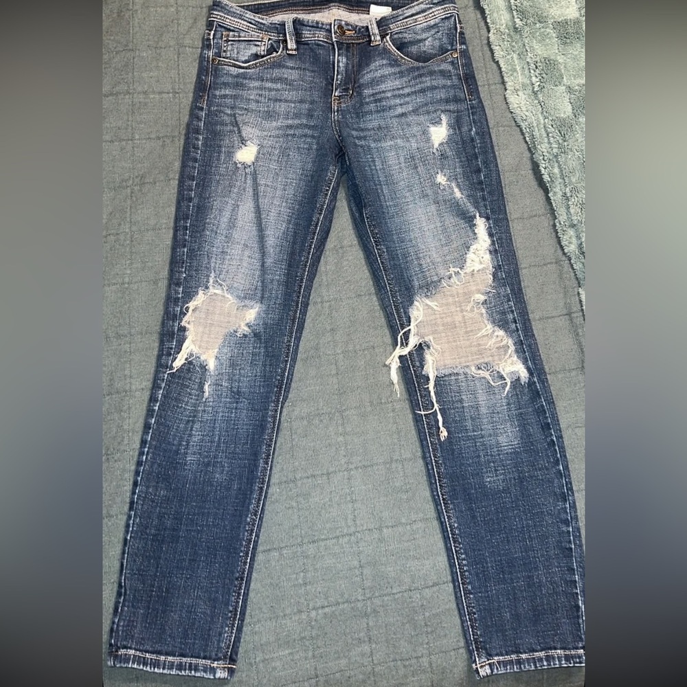 Distressed Denim Capris - Size 9